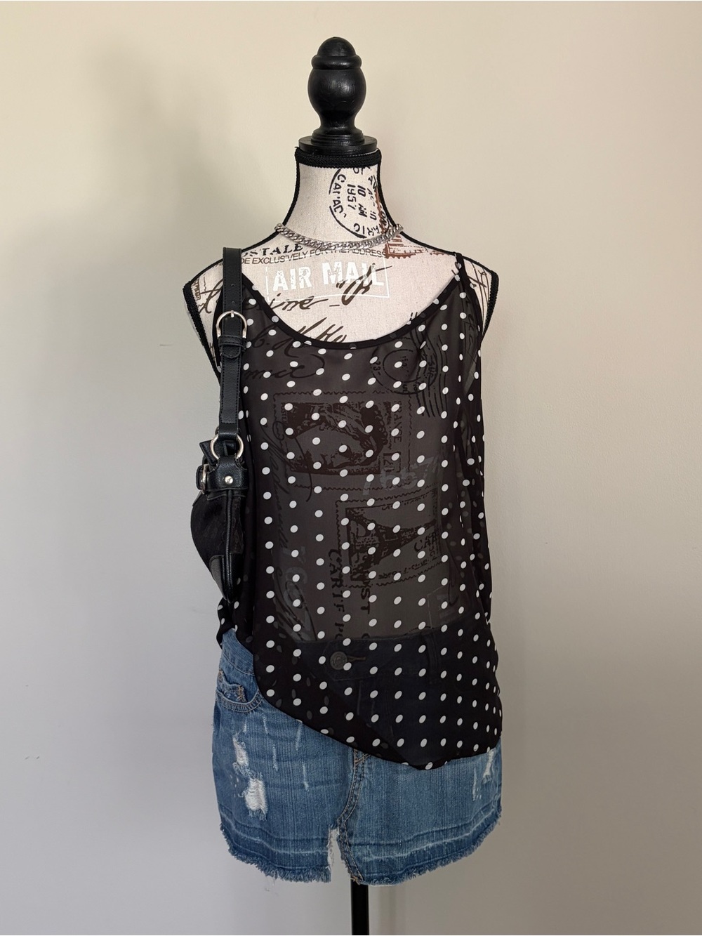 Y2K sheer black polka dot cami tank top